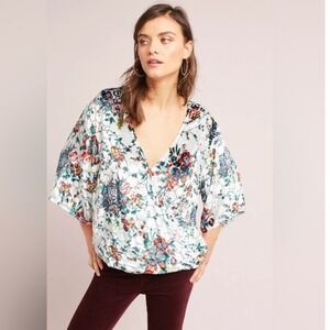 Anthropologie Maeve Umi silk blend floral burnout velvet wrap top blouse‎ Size S